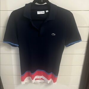 Lacoste Blue and Red Polo Shirt with Signature Crocodile Logo